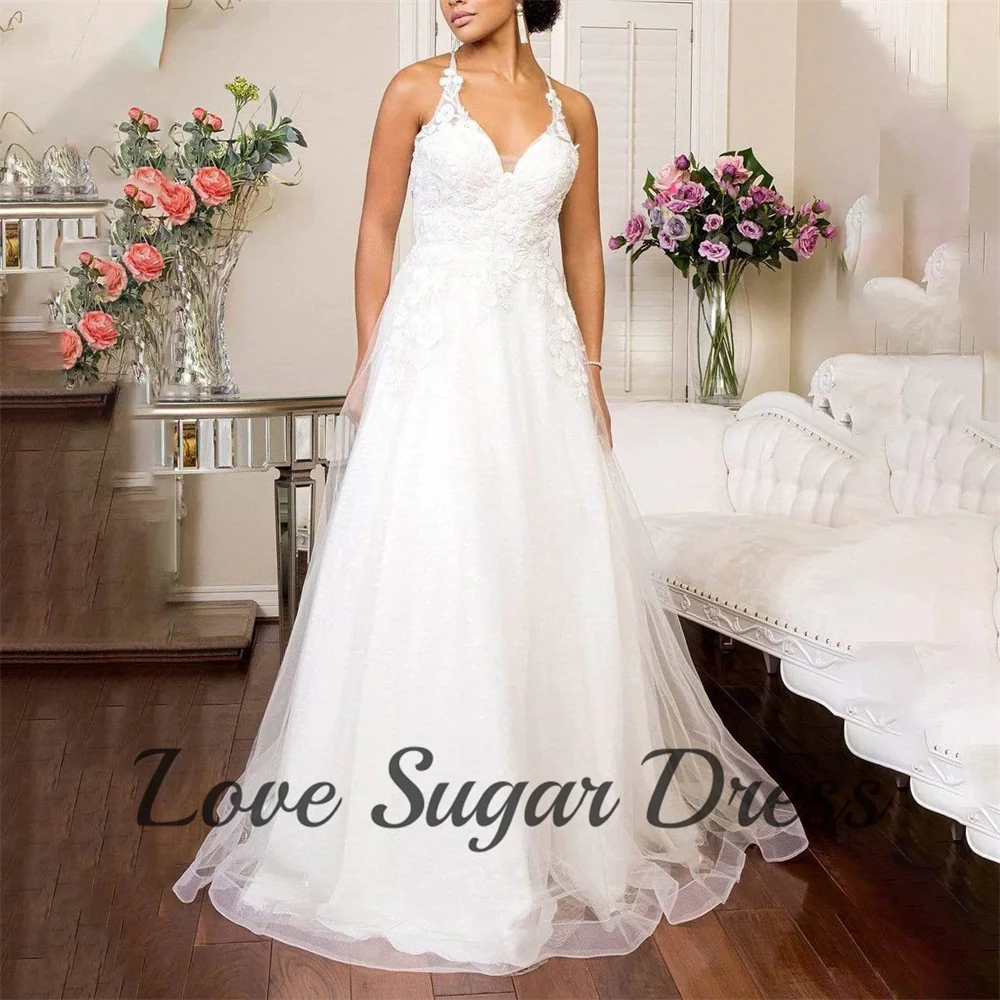 

Elegant A Line Wedding Dress V Neck Pleated Bridal Gowns Lace Applique Backless Bride Dresses Customsized vestidos de novia