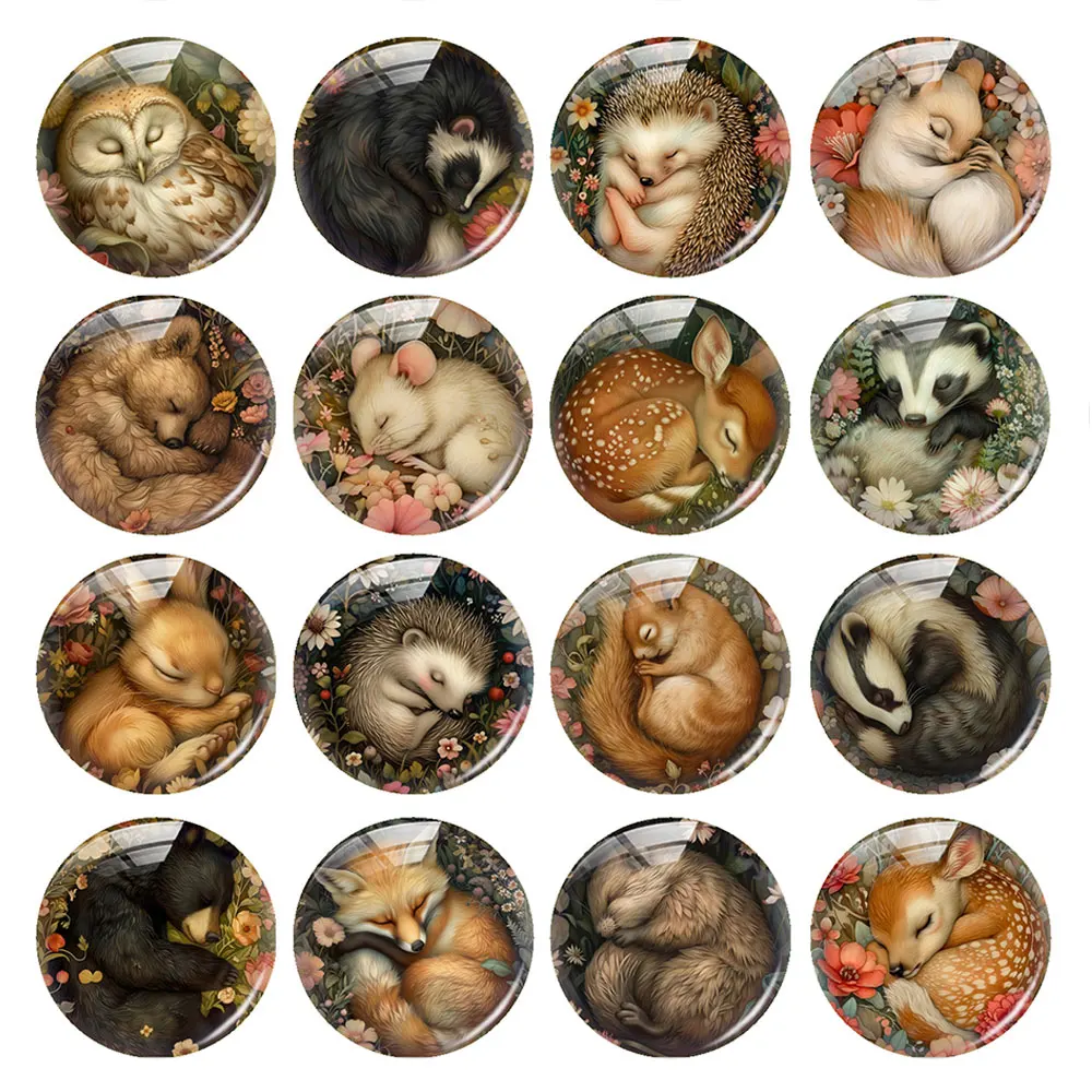 Handmade Sleeping Deer Rabbit Fox Photo Glass Cabochon Flatback Demo Flat Back Cameo For Diy Jewelry Making Supplies Accessories