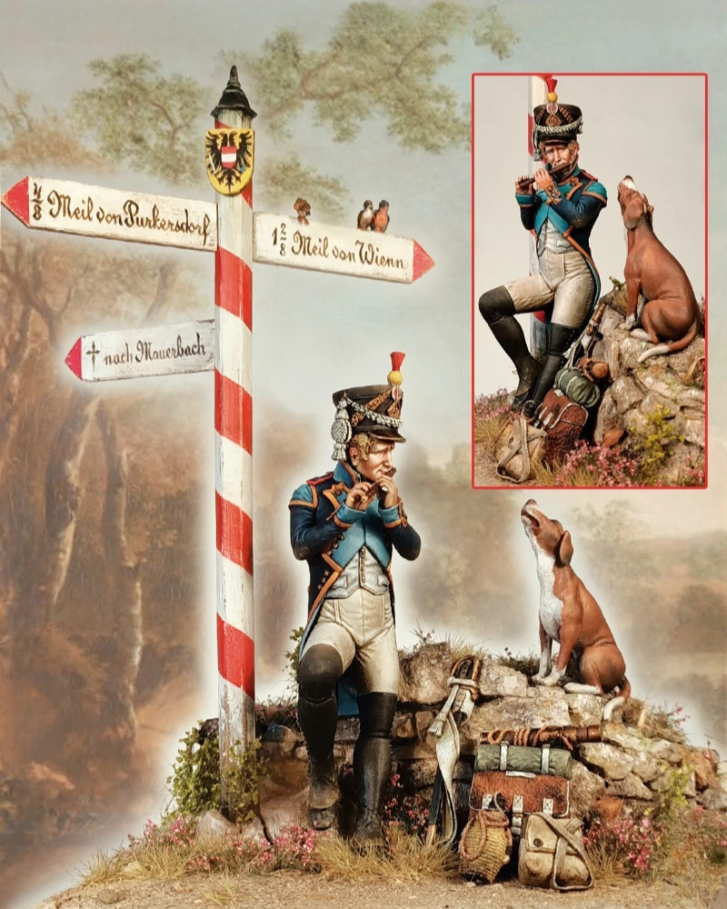 1/24 Scale 75mm DieCast Resin Figure Model Kit Infantry Regiment Bugler and Dog Miniature Toys Unassembled Unpainted DIY Diorama