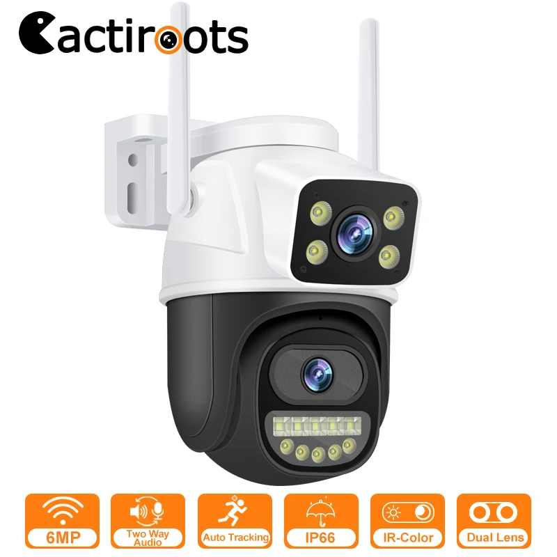 Cactiroots 6MP PTZ Wifi Camera Outdoor Night Vision Dual Screen Human Detection Security Protection CCTV Surveillance IP Camera