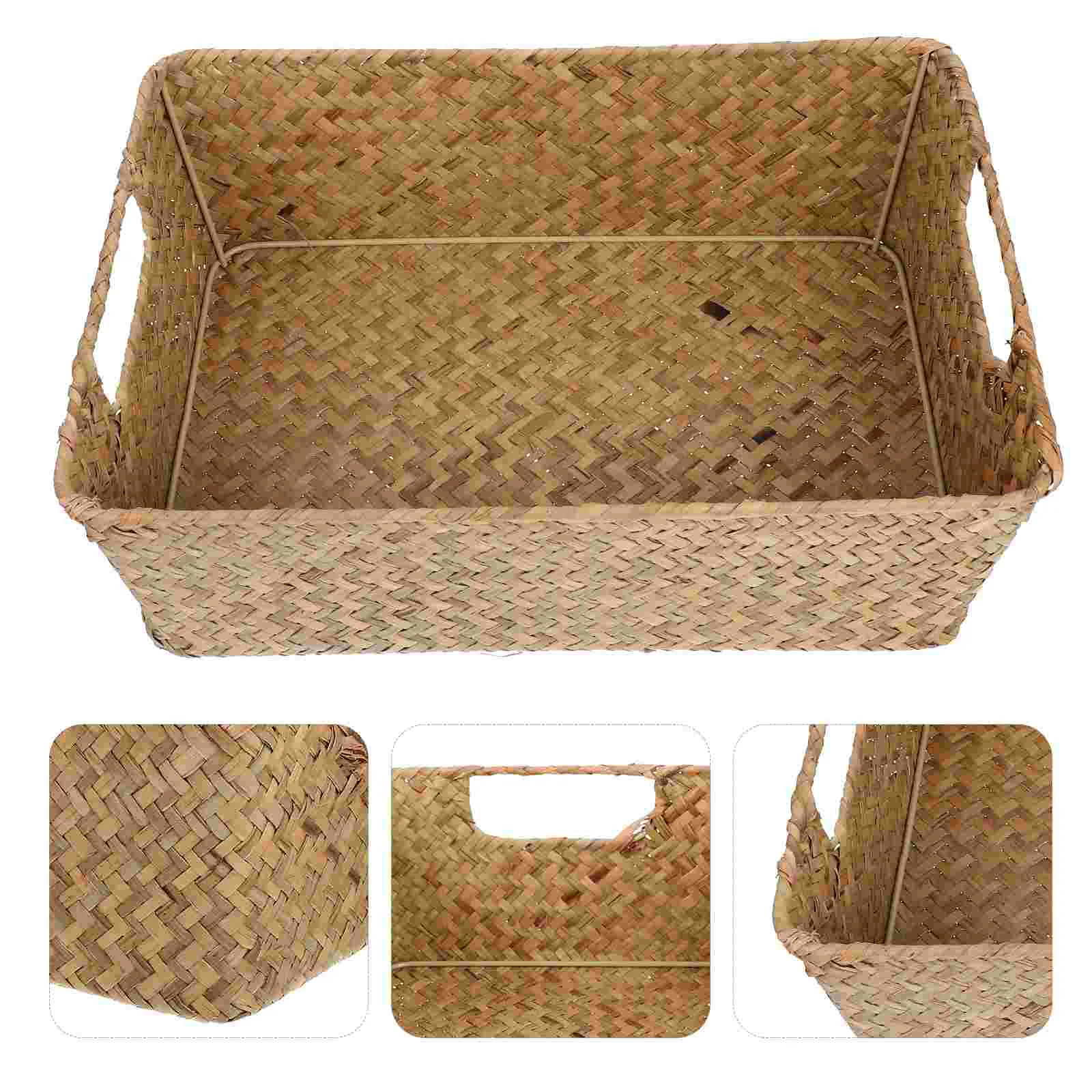 

Kitchen Storage Box Vegetable Basket Shop Display Indoor Bread Container Small Sundries Organizing Mat Grass Baskets