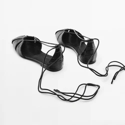 Sandals Women 2026 Summer Casual Ankle Strap Lace-up Wrapped Head Roman Sandals Mary Jane Flat Shoe Trend Sandalias Femininias
