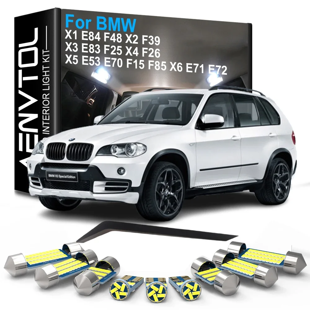 

Car LED Interior Lights Kit No Error Canbus For BMW X1 E84 F48 X2 F39 X3 E83 F25 X4 F26 X5 E53 E70 F15 F85 X6 E71 E72 2000-2024