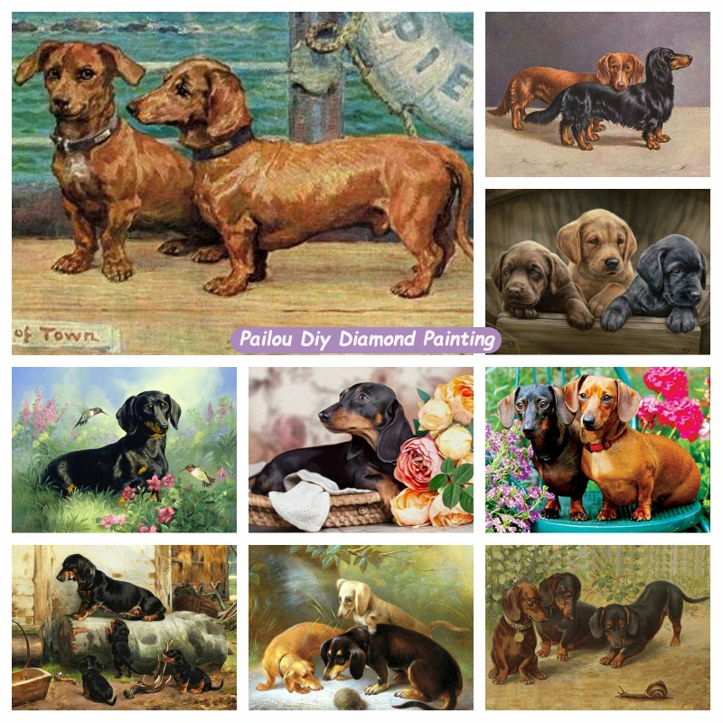 

5d Full Diamond Painting Dogs Dachshund Long Black Animal Crystal Rhinestone Art Brown Puppy Pet Mosaic Cross Stitch Home Decor