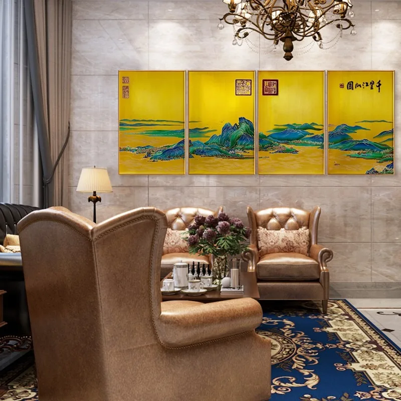 Zhu Bingren Copper Second‑Thousand‑Li‑River‑Mountain 1.8M Four‑Panel Wall Art Decor For Corridor Office Art Collectible Gift