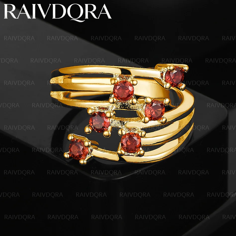 

18K Gold Plated Red Zircon Wedding Ring For Women Fashion Jewelry Charm Grace Engagement Accessories Birthday Gifts