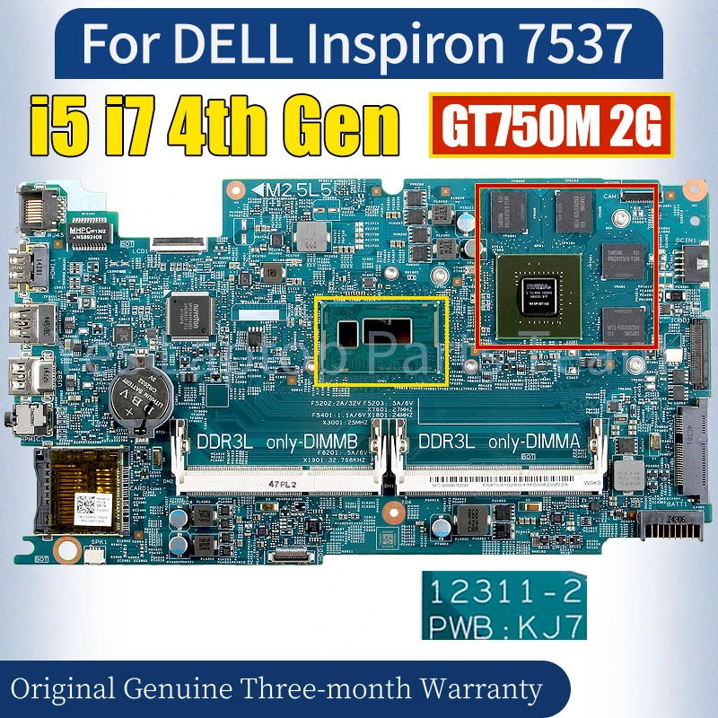 

12311-2 For DELL Inspiron 7537 Laptop Mainboard i5 i7 4th Gen GT750M 2G 03V4T2 0DPX9G 05GRP2 100％ Tested Notebook Motherboard