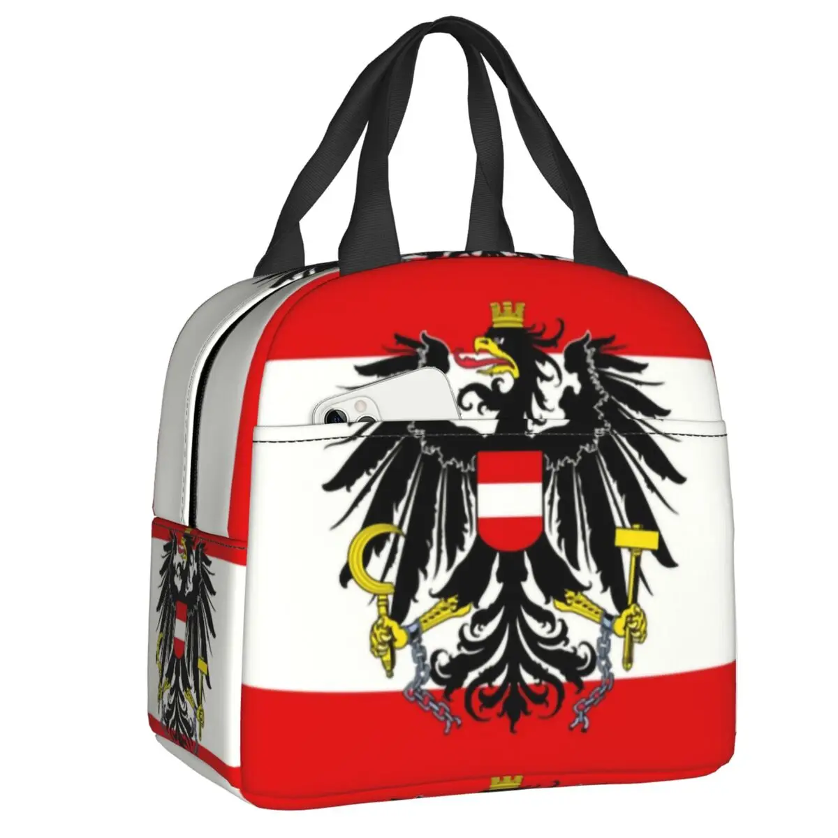 

Custom Austrian State Flag Insulated Lunch Tote Bag for Women Resuable Thermal Cooler Bento Box Work School Travel