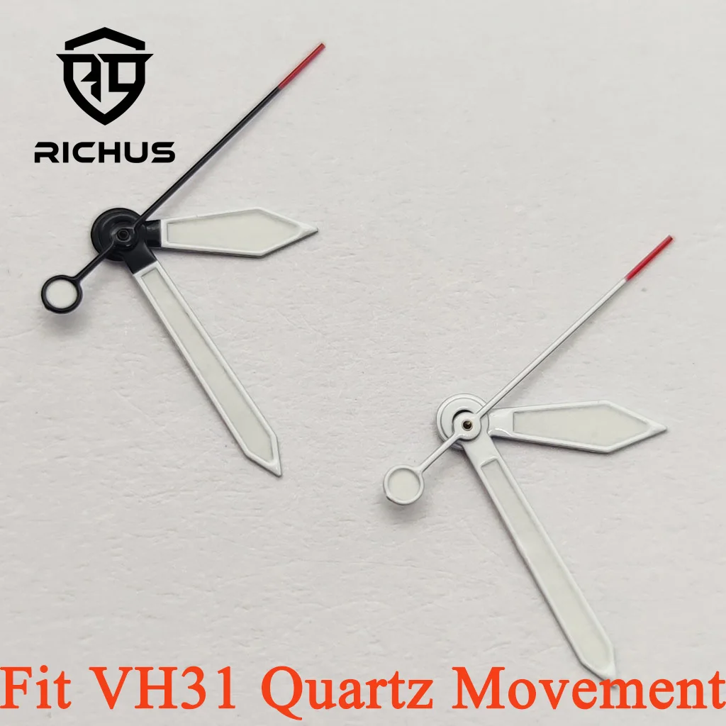 RICHUS VH31 Uhrzeiger, grün leuchtende weiße Zeiger, passend für VH31 Quarzwerk, Uhrenzubehör