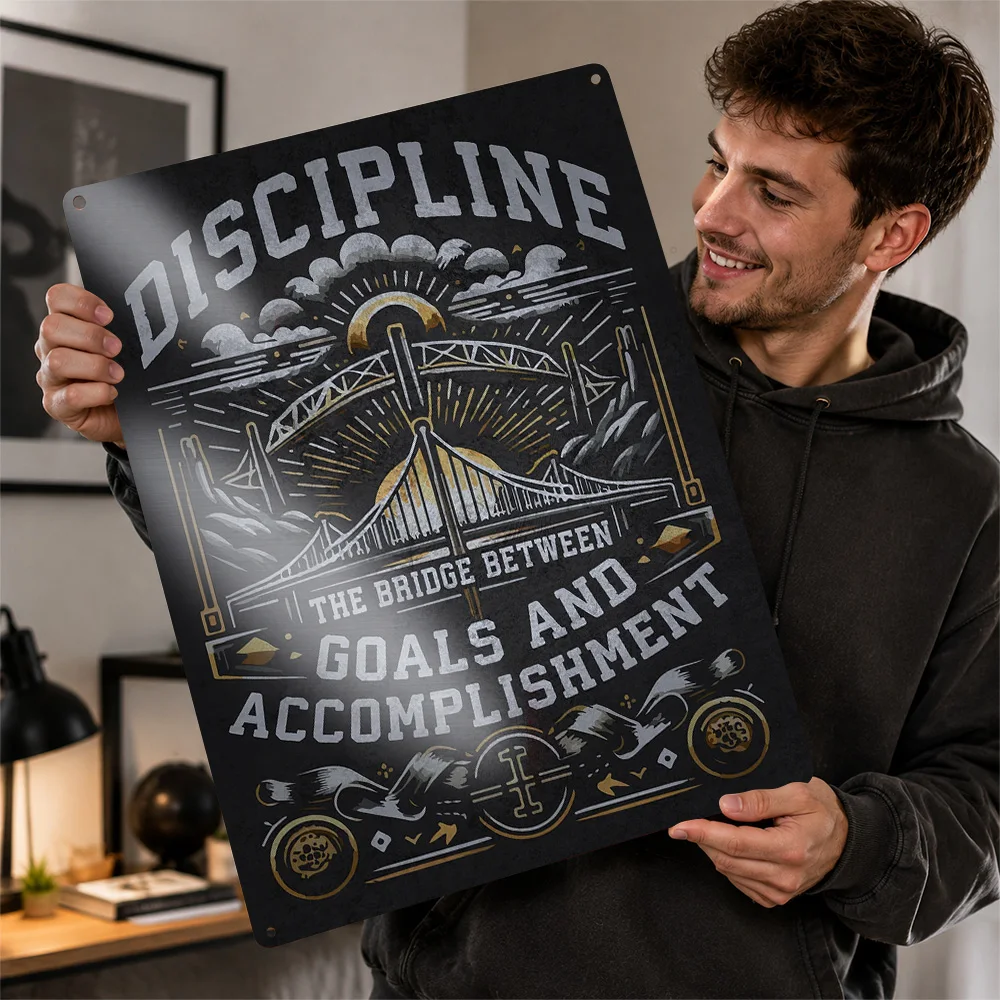 Discipline Bridge To Goals Quote Printed Poster Typography Wall Art For Home Gym Personalized Aluminum Metal Sign Athlete Gift