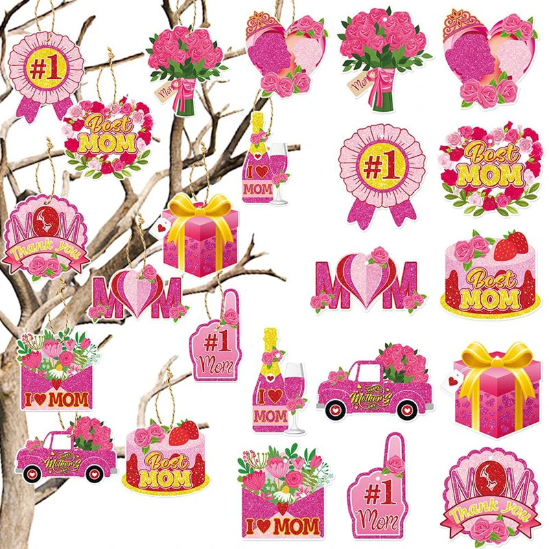

Mother's Day Tree Ornaments 12 Pieces Hanging Paper Tags for Rustic Home Party Supplies Decorations