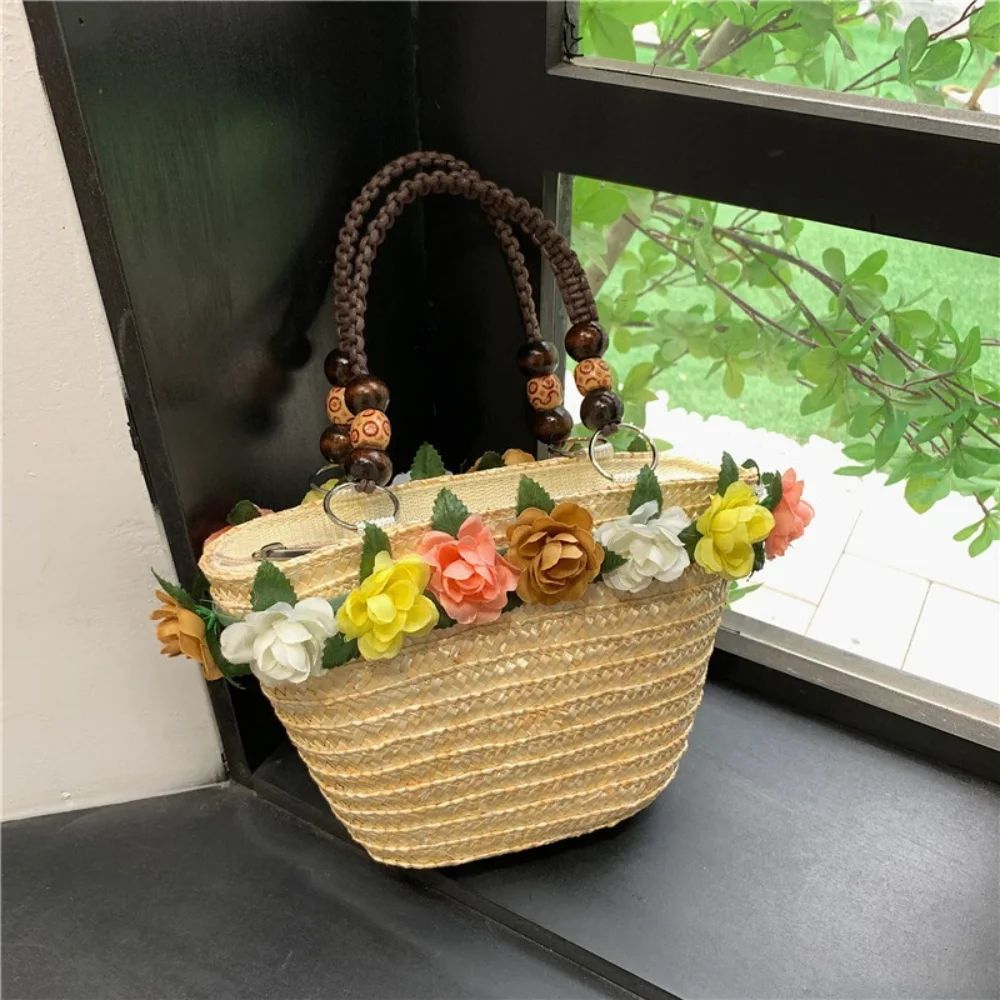 Straw Braided Bag Women Summer Hand-Woven Rattan Bag Purse Flower Beach Basket Female Bohemia Bali Handbag bolsos