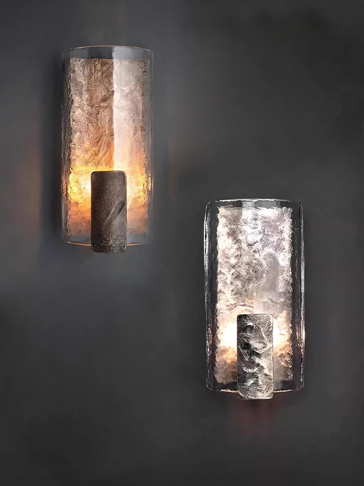 Stone Texture Brass Silver Sconces Hallway Wall Lamps Luxury Glass Lamp Home Decoration LED Wall Lights for Living Room Lustres