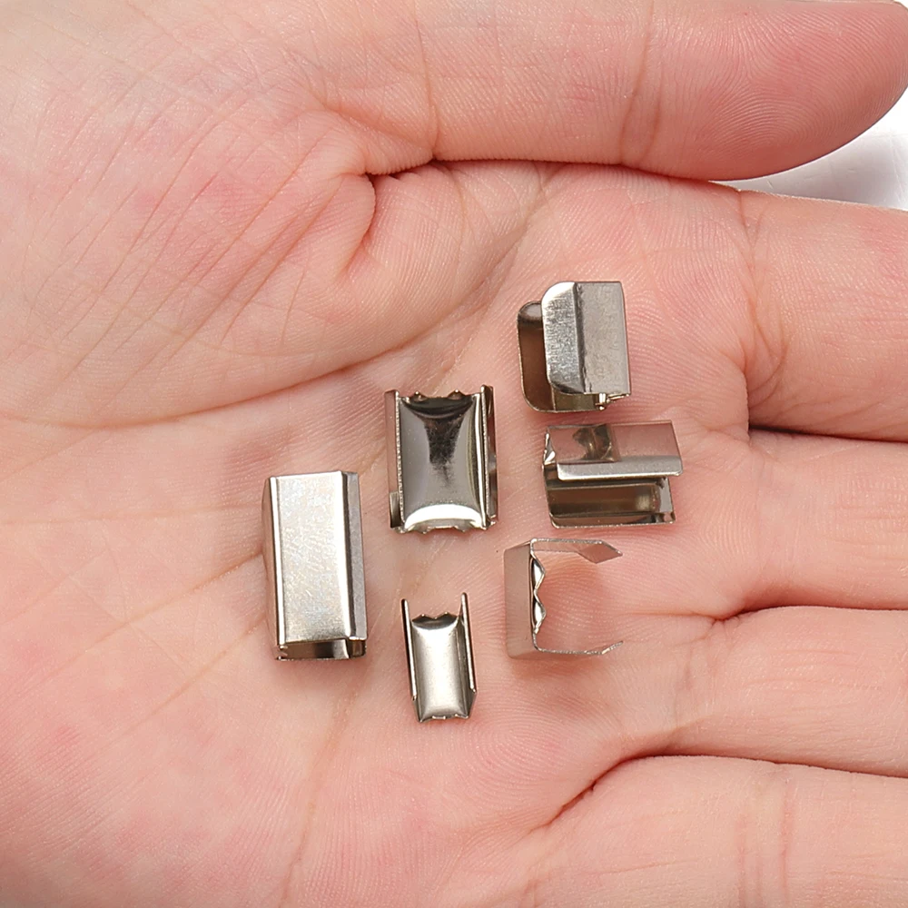 100pcs Metal Cord Clips DIY 5x10mm Fastener Cord Crimp String Leather Rope Fold Over Clip for Jewelry Making Bracelet Components - Image 4