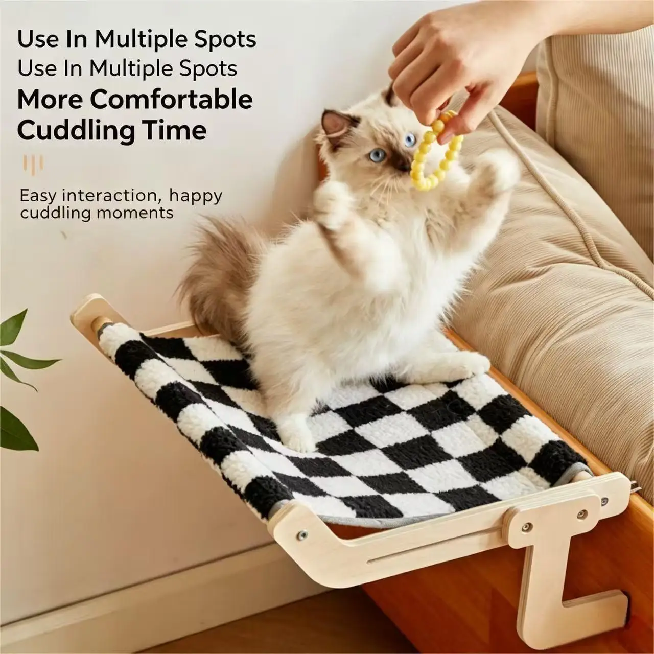 Adjustable Wooden Cat Window Perch Bed Hanging Cat Hammock Bed for Bed Frame Window Balcony, Sunbathing Kitty Nest Shelf