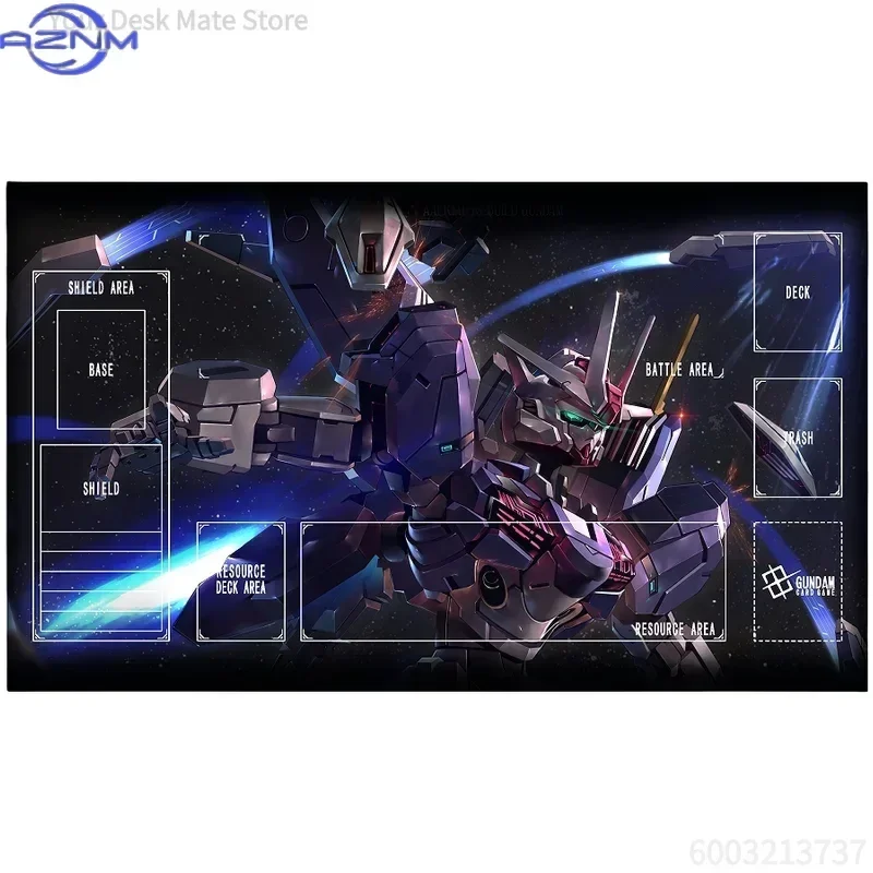 Gundam Hi‑Nu TCG Playmat Mousepad, Rubber Non‑Slip Card Game Desk Mat, Blue White Mecha Themed Trading Card Play Mat for Table G