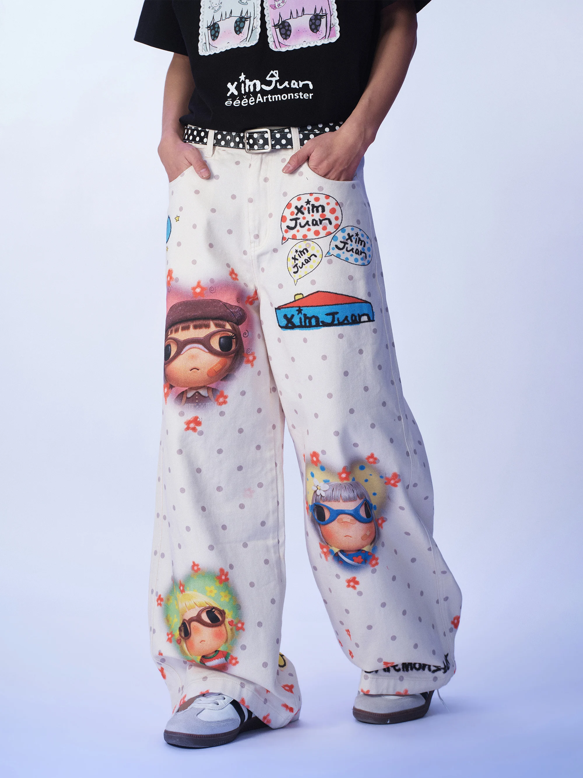 

Digital Print Polka Dot Casual Pants Straight Leg Design Sensation Leisure Trousers Eeeeaesthetics West Door Juanyue Love Vision