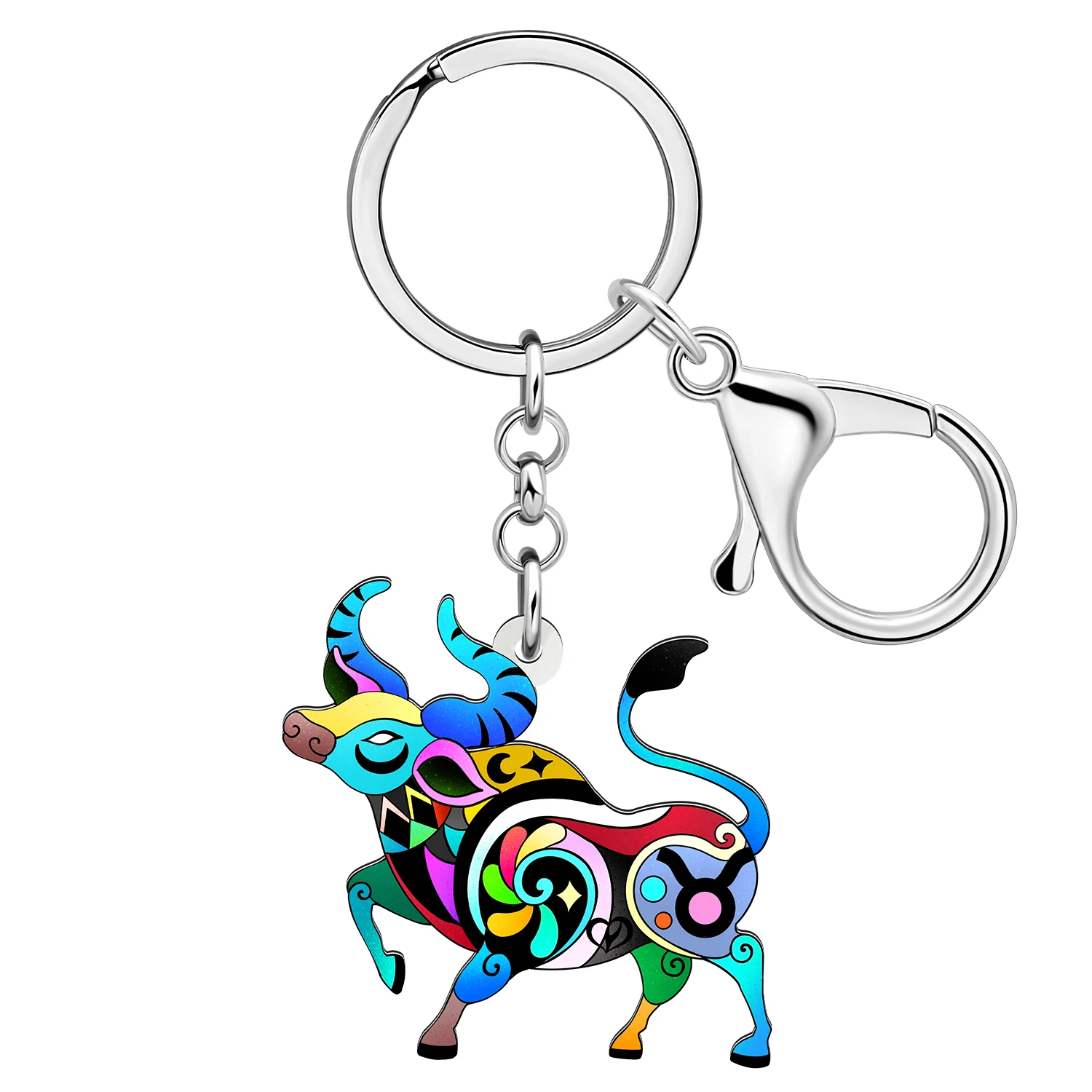 WEVENI Acrylic Floral Taurus Horoscope Keychain Key Chains Zodiac Car Purse Key Ring Jewelry For Women Kids Birthday Gifts