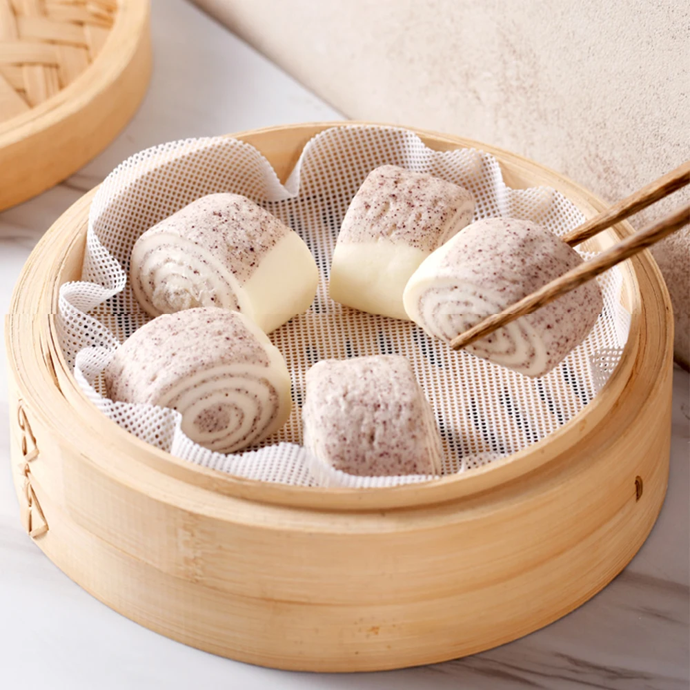 10PCS Non-Stick Steamer Mat Food Grade Silicone Reusable Dim Sum Pad Round Baking Mat Kitchen Under Steamer Mat Cooking Tools