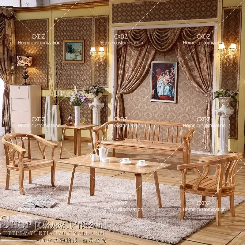 Full Solid Wood Sofa Japanese Style Living Room Furniture Economical Wooden Three Seater Sofa Set for Small Apartment