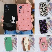 For Xiaomi 12X 12T Pro Phone Case Love Heart Cat Liquid Silicone Camera Protection Shell Cover For Xiaomi 12 X T 12TPro Fundas