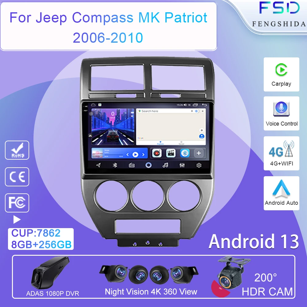 

For Jeep Compass MK Patriot 2006-2010 Radio No 2 Din Android Stereo Screen GPS Autoradio Head Unit Carplay Car Multimedia Player