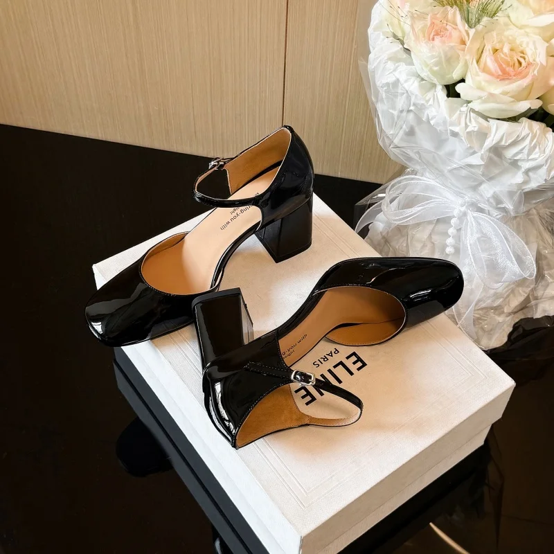 MKKHOU Fashion Women's Shoes New High Quality Genuine Leather Shoes Round Head Middle Empty High Heels Commuter Summer Shoes