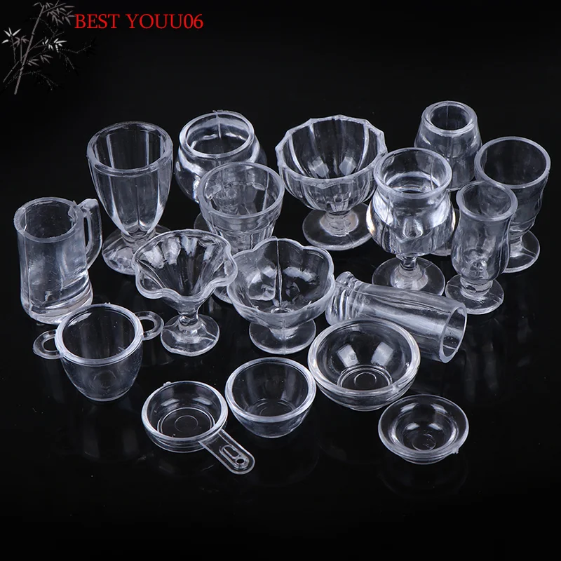 (YOUU06)17Pcs/Set 1:12 Dollhouse Miniature Transparent Tableware DIY Kitchenware Toys