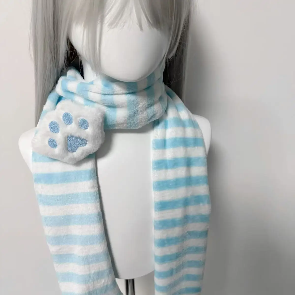 Japanese Kawaii Kniied Scarf Cat Paw Decoration Stripe Scarves Y2K Autumn Winter Cute Keep Warm Scarf Subculture Accessories image 3