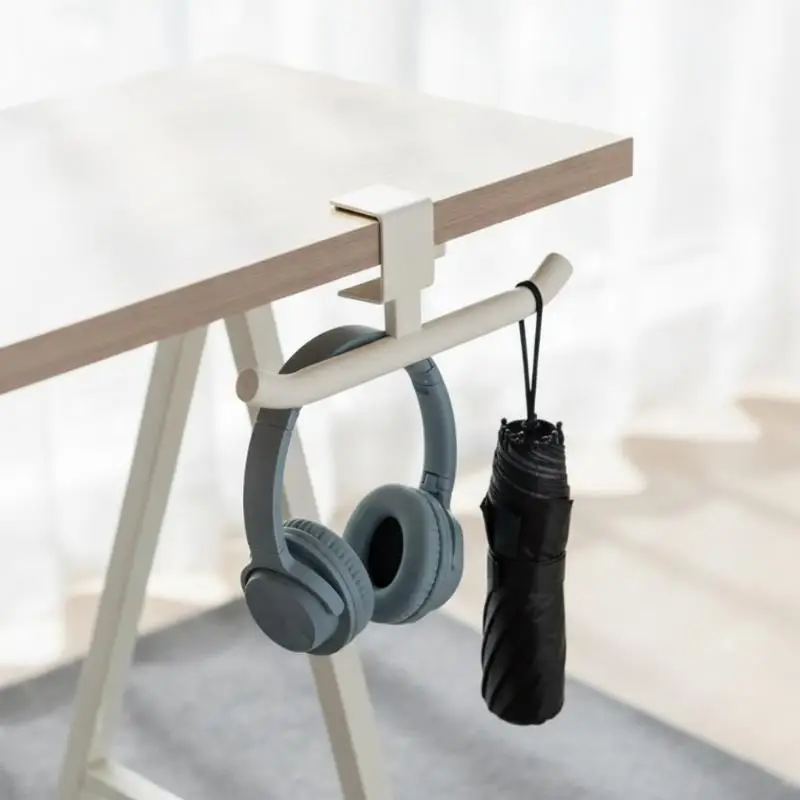Adjustable Desk Hook No Need Drilling Carbon Steel Storage Hook Slideable Table Backpack Headset Hanger For Office Home Student