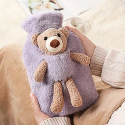 1000ml PVC Hot Water Bottle with Cute Bear Plush Cover Lovely Cartoon Hot Water Bag Portable Winter Hand Foot Abdomen Warmer