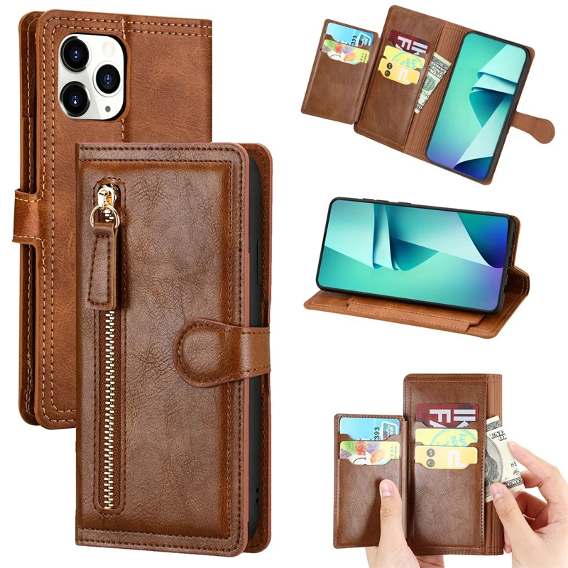 

Luxury PU Leather Zipper Flip Wallet Case For iPhone 16 Pro Max 15 Plus 14 15 Pro 11 12 13 Pro Max Card Holder Cover Funda