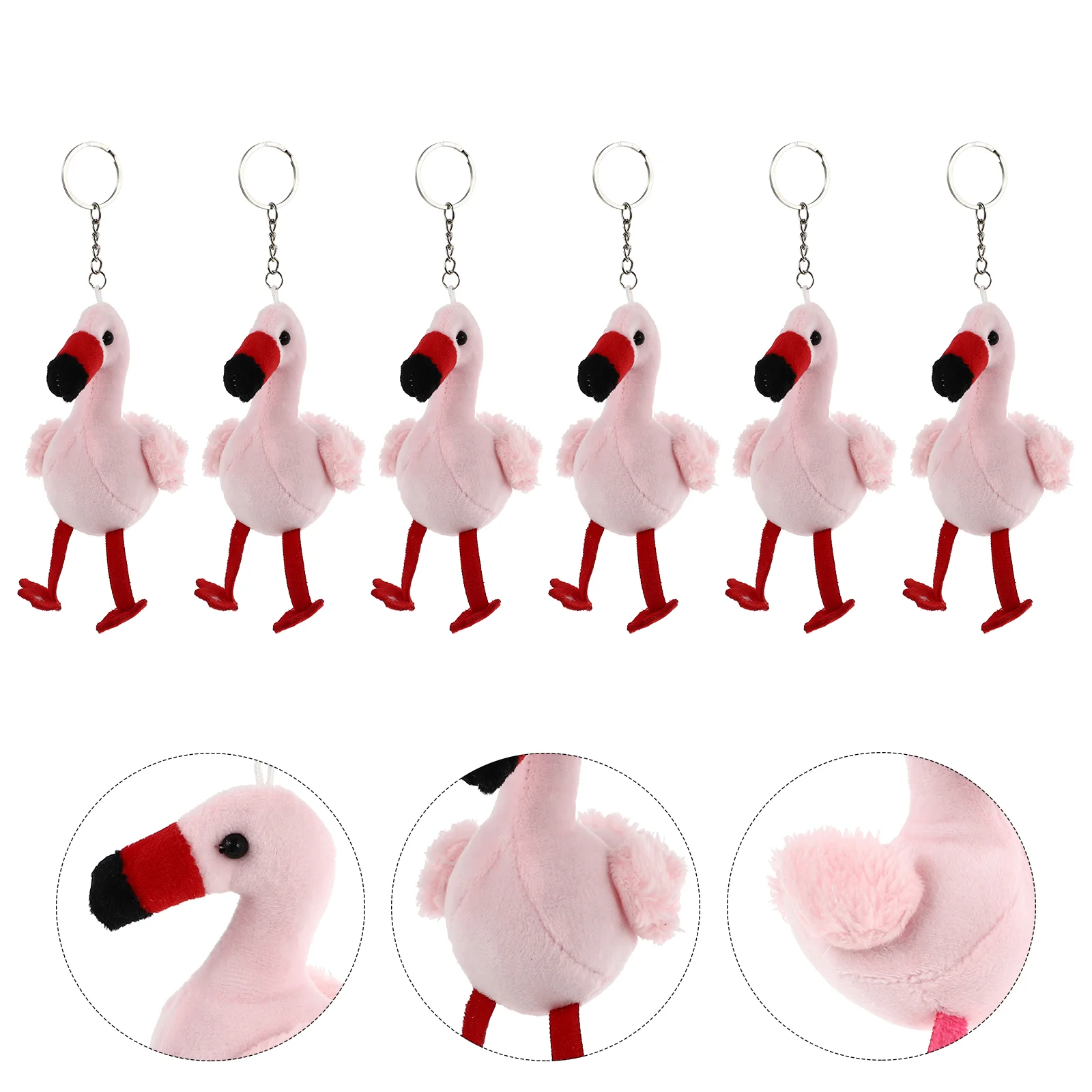 6 Pcs Plush Pendant Cartoon Key Chain Charms Creative Ring Flamingo Keychain Ornament Animals Pendants Accessory Fob