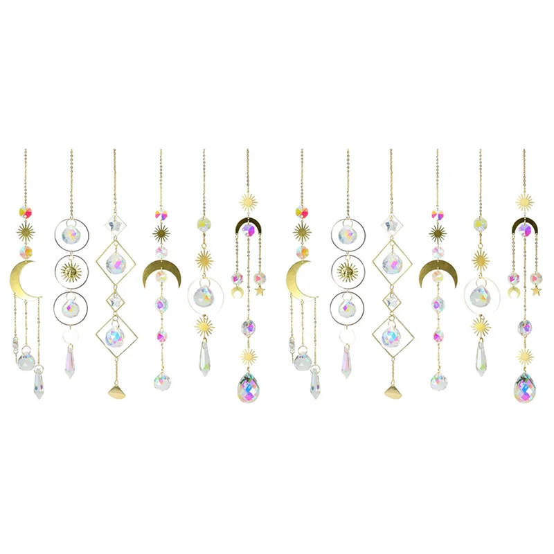 

B23B 12 шт., красочные кристаллы, Ловец солнца, подвесной Ловец солнца с цепочкой, подвесной орнамент, хрустальные шары для окна, сада