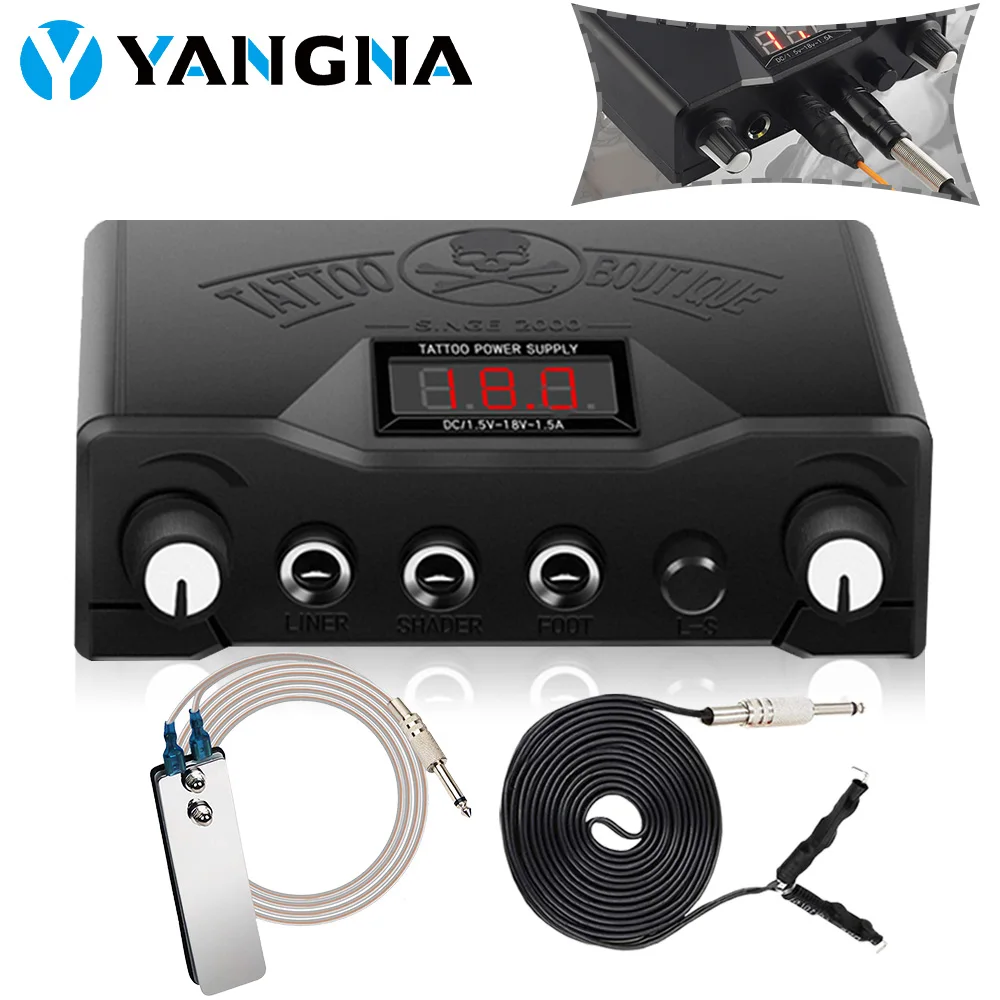 

Professional Tattoo Power Supply Kit LED Digital Display Tattoo Power Supply Foot Pedal Clip Cord for Tattoo Machine Pen Gun