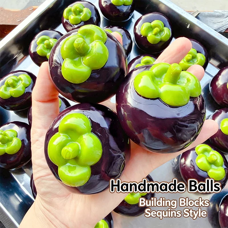 Crunchy Squishy Mangosteen Stress Ball - Soft Squeeze Fidget Toy ASMR Sensory Anti-Stress Gift for Adults Homemade Festival Fun