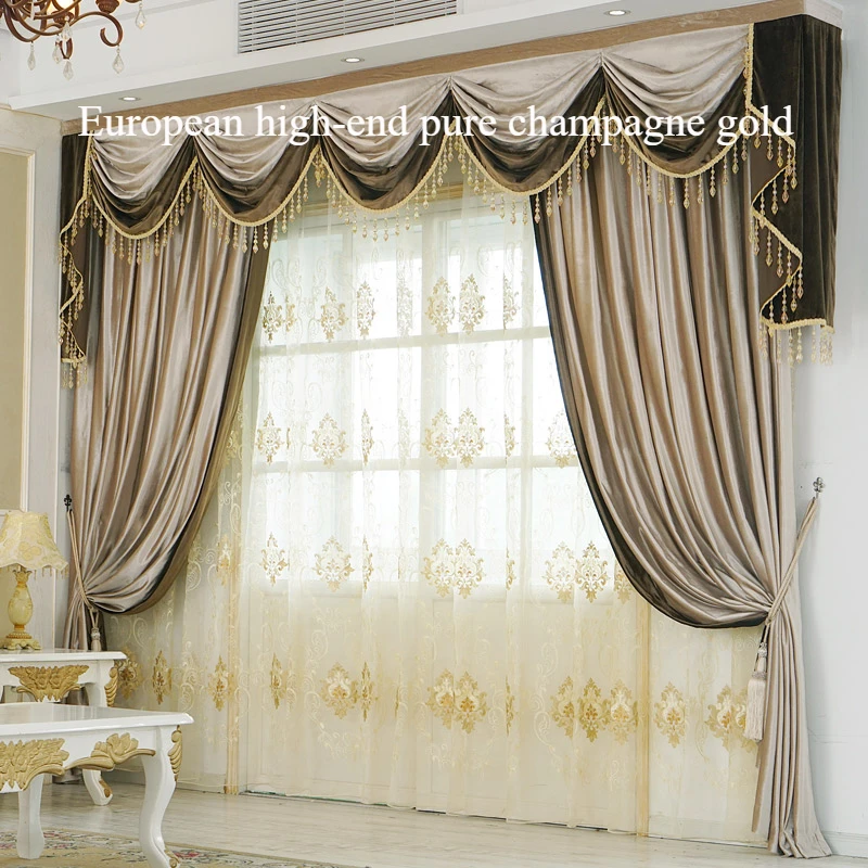 European High-end Champagne Gold Curtains Grand Palace Luxury Curtains for Bedroom Italian Velvet Soft Friendly Simple Curtains