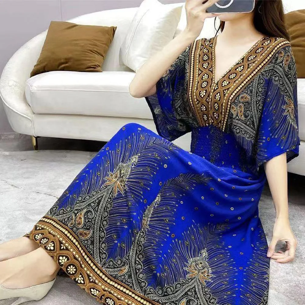 Nieuwe stijlvolle comfortabele mode damesjurk lange jurk elegante modieuze bloemenprint jurk grote zoom elastische taille pofmouwen
