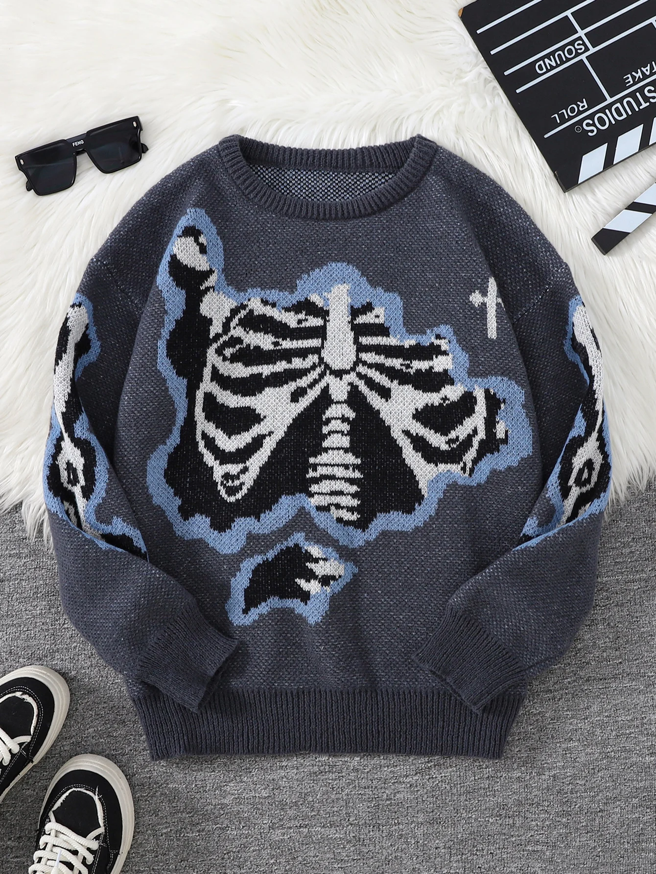 Herbst- und Winter-Pullover mit niedlichem Hundemotiv, doppelseitigem Jacquardmuster, lässiger Rundhals-Strickpullover für Herren, geeignet für den täglichen Gebrauch, Unisex-Oberbekleidung. – Detail 9