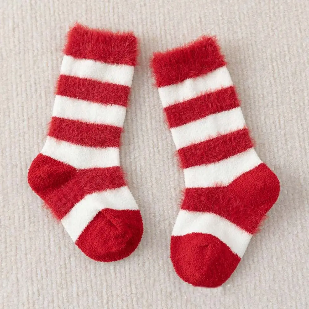 5켤레 코튼 새해 빨간 양말 스트라이프 행운의 아기 플러시 빨간 양말 두꺼운 따뜻한 유아 양말 유아용 튜브 양말