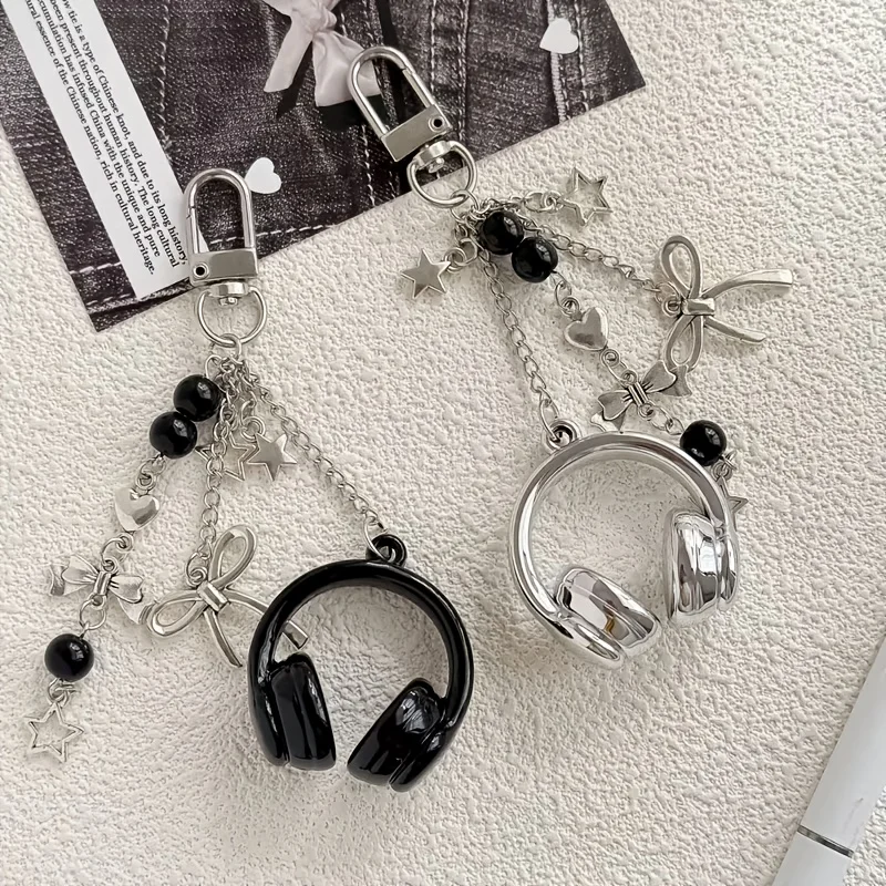 1pc Cute Creative 3D Earphone Bead Pendant Keychain Phone Chain Bag Hanging Decoration Accessory Ideal Gift for Friends Family