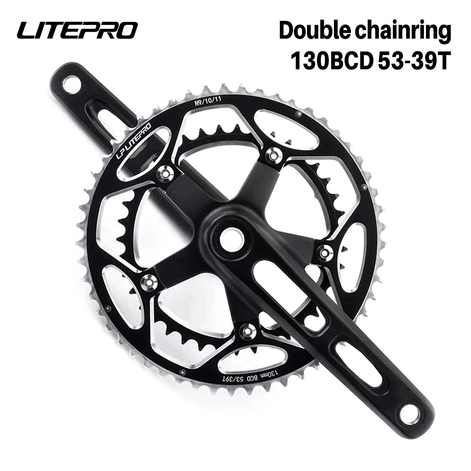 LITEPRO Crankset Hollow Integrated 130BCD Chainring with Protective Cover 45/47/53/56/58T for Folding Bicycle Aluminum Alloy