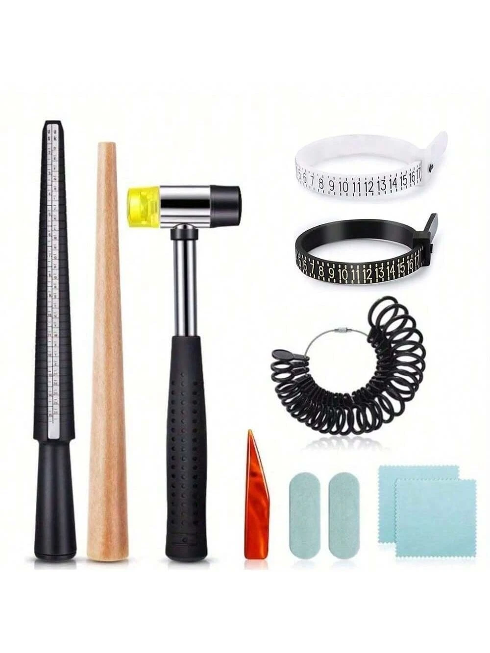 ชุดเครื่องมือเครื่องประดับ: Meido แหวนพลาสติก mandrel ไม้ค้อนยาง Meido วัด shaping เทป + มีดอาเกต DIY ซ่อมและ