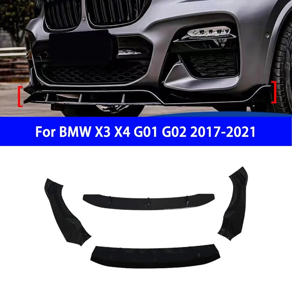 

Suitable for BMW X3 X4 G01 G02 2017-2021 Black Knight Model Front Lip/shovel 4-section