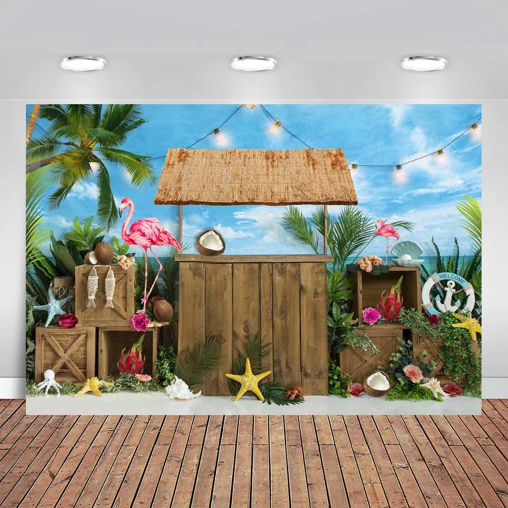 Tropical Ocean Beach Backdrop Summer Seaside Palm Tree Baby Birthday Travel Holiday Party Photography Background Photo Studio