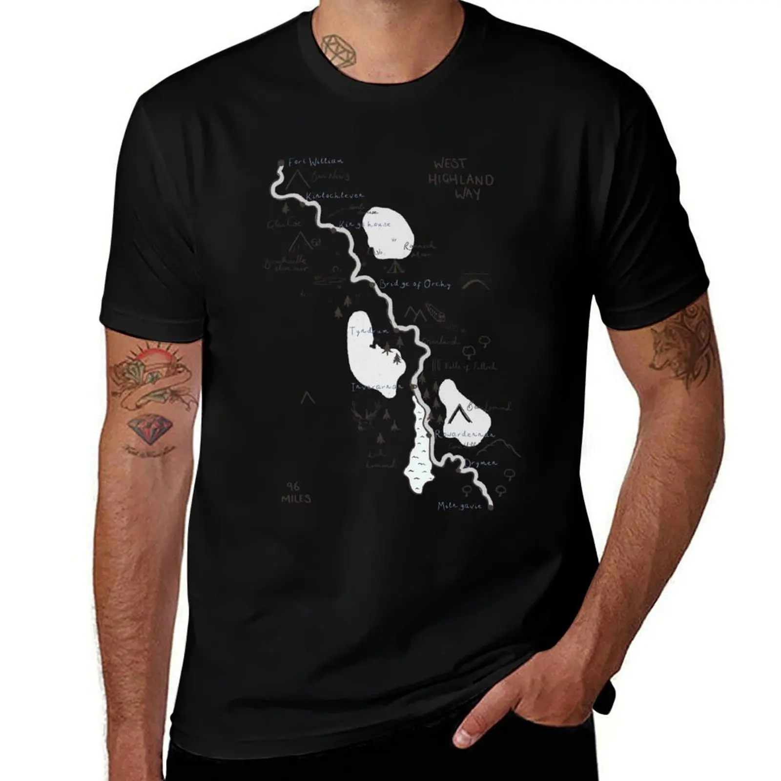 

West Highland Way Map T-Shirt summer top vintage graphic tee blacks plain black t-shirts for men