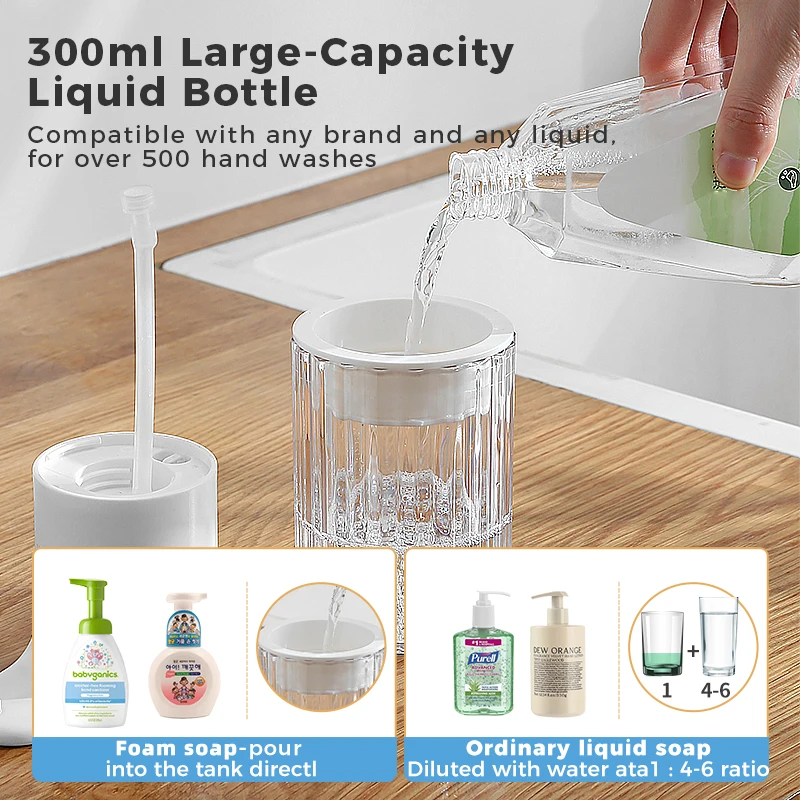 Automatic Foam Soap Dispenser Touchless Rechargeable Electric 3 Levels Adjustable Hand Sanitizer Dispenser for Kitchen and Bathro