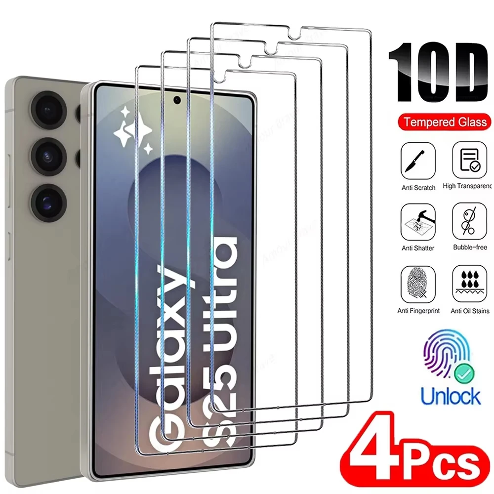 

1-4 шт. Защитное стекло с функцией разблокировки по отпечатку пальца для Samsung S25 S24 Ultra S23 S22 Plus S25 Edge 5G, полное покрытие экрана