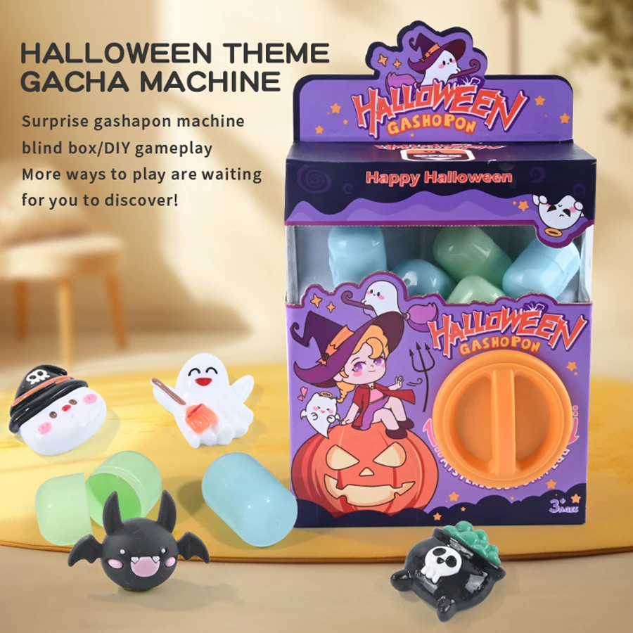 Children's Halloween Twist Egg Machine Fun Egg Toy Mini Claw Arcade Twist Egg Fun Blind Box Toy DIY Puzzle Game Grab Doll