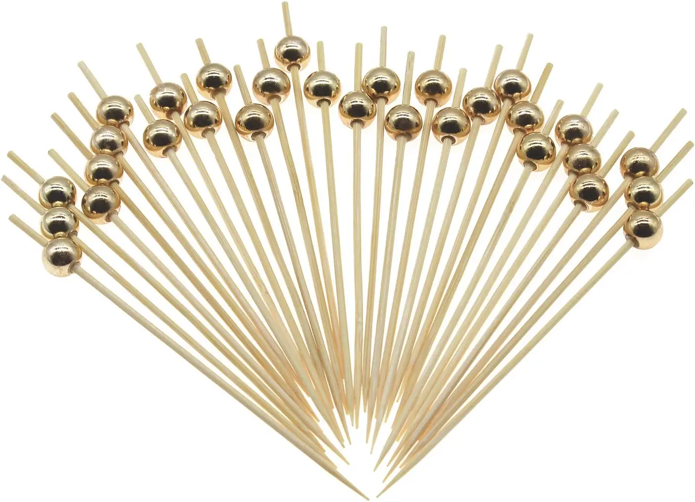 

Gold Pearl Cocktail Picks, 4.7 Inch Long Bamboo Fancy Toothpicks for Appetizers, Decorative Christmas New Year Holiday Party Foo